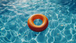 Top view of orange inflatable swim ring in blue water in pool on sunny day, Summer holiday concept. Generative AI