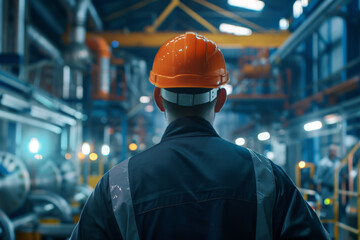 Wall Mural - engineer is inspecting work in a factory and wearing a safety helmet