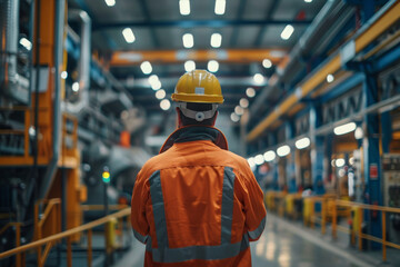 Wall Mural - engineer is inspecting work in a factory and wearing a safety helmet