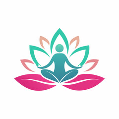 Wall Mural - Yoga logo with tree concept vector logo vector, Human meditation in lotus flower icon isolated on white background, simple clean logo, Creative Logo Icon,  2d style,   vector logo icon, vector illustr