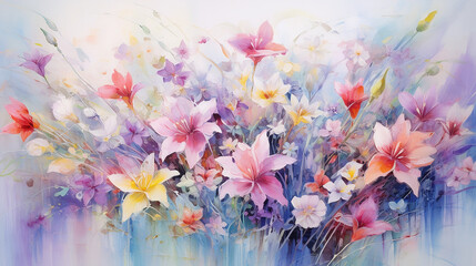 Wall Mural - watercolor flowers painting impressionism