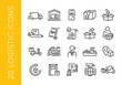 © InvisionFrameStudio - Logistics icons. Set of 20 logistics trendy minimal icons. Truck, Warehouse, Delivery, Package, Crane, Forklift, Train, Boat, Inventory icon. Design signs for web page, mobile app. Vector illustration