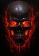 Evil menacing skull in red flame.