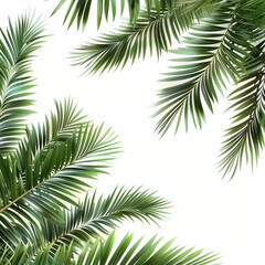  Realistic Palm Leaves on Clear Background, 3D Render, Empty White Background. 