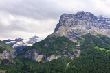 Fototapeta  - Stunning scenic view of snow mountain peaks of Alps in Switzerland. Beautiful Alps Mountain landscape, telephoto shot.