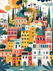 Wall Mural - Illustrating Colorful Buildings in Harmony