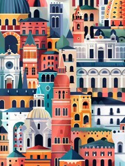 Wall Mural - Colorful City Buildings in Artistic Display