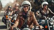 © Vuk - Confident mature woman riding a motorcycle with friends on an open road, with a sense of freedom and adventure