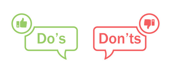 Aufkleber - Do's and don'ts icon with thumbs up and thumbs down symbol in stroke style. Do's and don'ts button icon with like and dislike symbol in colored. Yes and no vector.