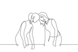 Fototapeta  - women standing resting their foreheads against each other - one line art vector. concept homosexual couple or female friends in confrontation or conflict, hardheaded or stubborn people