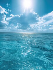 Poster - The ocean is calm and the sky is blue with a few clouds