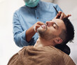© peopleimages.com - People, barber and hands or maintenance in barbershop with razor, face and salon. Professional hairdresser, haircare and shave or blade for moustache treatment, client and customer for beard trim