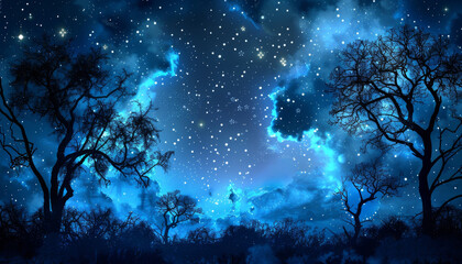Wall Mural - a dark sky with a few trees and a few stars by ai generated image