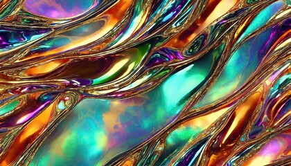 Wall Mural - Shiny liquid texture with iridescent light reflections. Futuristic background.