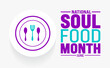 June is National soul food month background template. Holiday concept. use to background, banner, placard, card, and poster design template with text inscription and standard color. vector