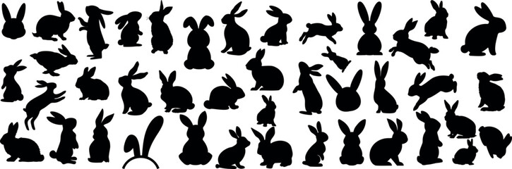 Wall Mural - rabbit silhouettes, various bunny vector lively poses, rabbit, bunny, hare on white background. perf