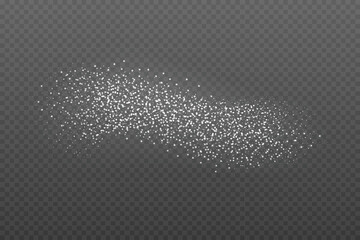 Realistic Powder sugar or salt texture, particles. Vector illustration isolated on dark grey background