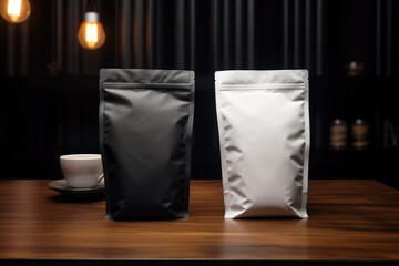 Wall Mural - black and white coffee pouch packaging for mockup standing on the table