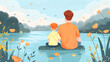 Father's Day Celebration: Illustration of a Happy Dad and Son Fishing