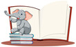 Cartoon elephant reading books, symbolizing learning