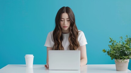 Wall Mural - A Woman Concentrating on Laptop