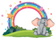 Cute elephant sitting under a vibrant rainbow