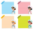 Four nurse characters with colorful notepads