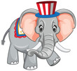 Cartoon elephant wearing a patriotic top hat