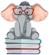Cute elephant with glasses sitting on books
