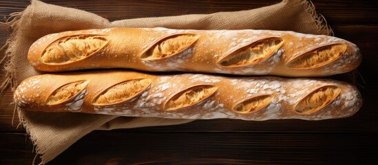 Poster - Top view of delicious homemade sourdough baguettes A copy space image showcasing mouth watering freshly baked bread