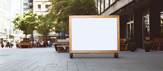 Poster - An empty advertising space with a copy space image is placed on a wooden stand outside in the street