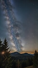 Wall Mural - Star shining over the mountains. Vertical footage