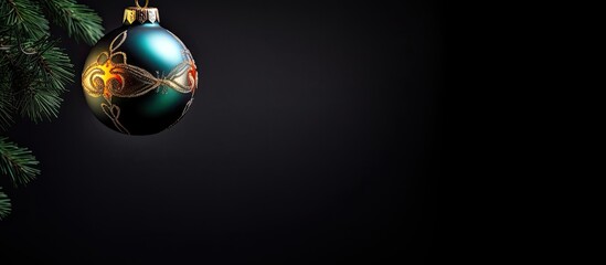 Aufkleber - A vibrant ornament decorates a Christmas tree standing out against a dark backdrop providing ample copy space in the image