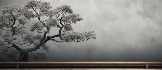 Leinwandbilder - Decorative tree with a monochrome color scheme set against a backdrop of wood pulp board providing ample copy space for images