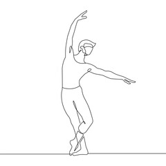 Wall Mural - Man Dancer Silhouette Continuous One Line Drawing. Male Ballet Abstract Minimal Outline Illustration. Dancing Concept Continuous One Line Drawing. Vector EPS 10.