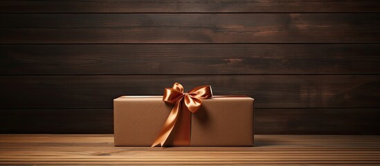 Aufkleber - A wooden surface with a gift box placed on it providing ample copy space for images or text