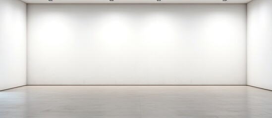 Aufkleber - An art gallery s interior features an empty white wall illuminated by spotlights with ample space for displaying artwork 145 characters