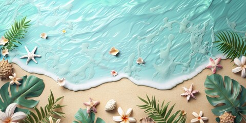 Wall Mural - Vacation Concept with Beach. Holiday Background with Natural Plant Elements.