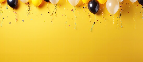 Aufkleber - The party theme is brought to life with vibrant balloons confetti and a yellow background creating a top down frame with plenty of copy space image