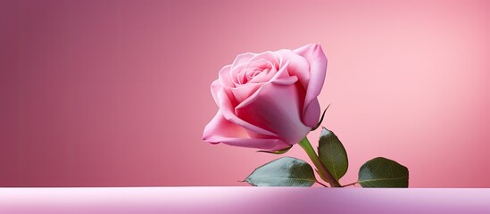 Aufkleber - Copy space image of a pink rose on a pink background symbolizing love for occasions like Happy Women s Day Mother s Day Valentine s Day and birthday greeting cards