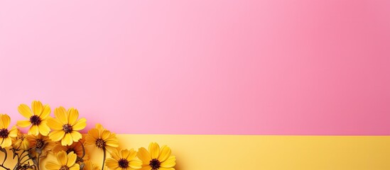 Poster - A copy space image with yellow flowers set against a pink paper background