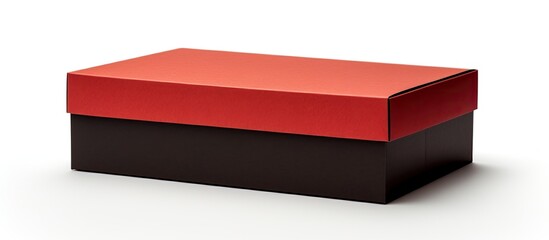 Poster - A small handmade cardboard box with a red and black color scheme is isolated on a white background offering a copy space image