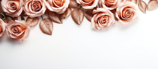 Poster - Decorate with a beautiful rose gold glitter on a white background for a captivating copy space image