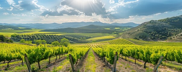 Canvas Print - Landscape with vineyards in spring in the designation of origin area of Ribera del Duero wines in Spain