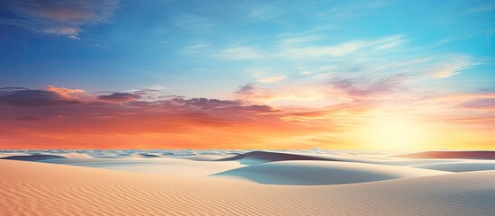 Poster - A peaceful and relaxing summer concept of a desert beach at sunset with a white sandy background and ample copy space for your image