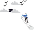 © Master Art - Efforts to achieve higher education, cost to graduate high degree education, man uses a pencil to make a ladder leading to the graduation cap so he can achieve high education vector illustration