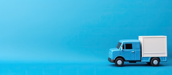 Logistics and wholesale concept portrayed through a copy space image of a toy truck with boxes viewed from above against a blue background