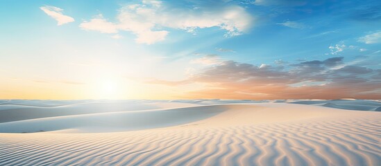 Poster - A peaceful and relaxing summer concept of a desert beach at sunset with a white sandy background and ample copy space for your image