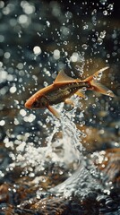 Fish jumping out of the water in a river