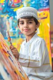 Little boy painting at an art class Fictional Character Created By Generative AI. 